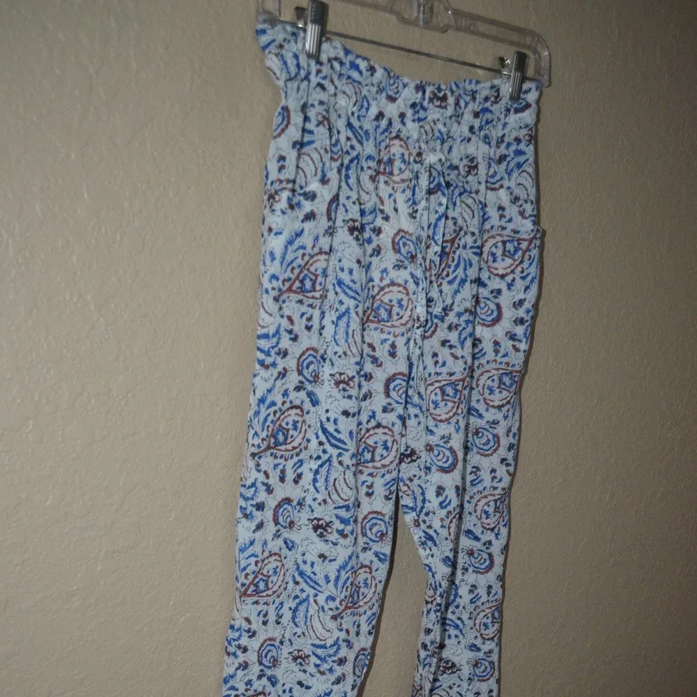 NWT $189 Sz XS Xirena Tayler Blue White Mosaic Drawstring Casual Comfy Pants